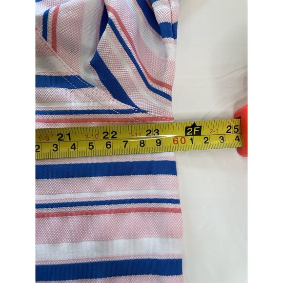 Bobby Jones X-H20 Performance Golf Polo Large Pink Blue Striped Collar Logo - Picture 8 of 9